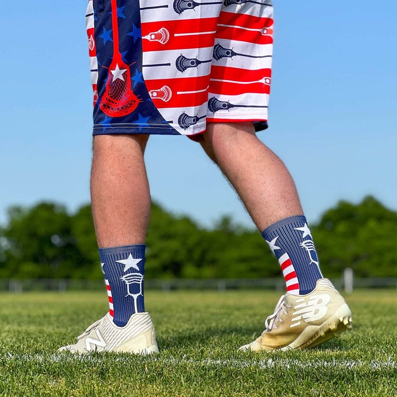 ChalkTalkSPORTS Lacrosse Performance Crew Socks - USA - Flag Wave - Red White & Blue - Lacrosse Mid-Calf Socks - Youth - Image 4
